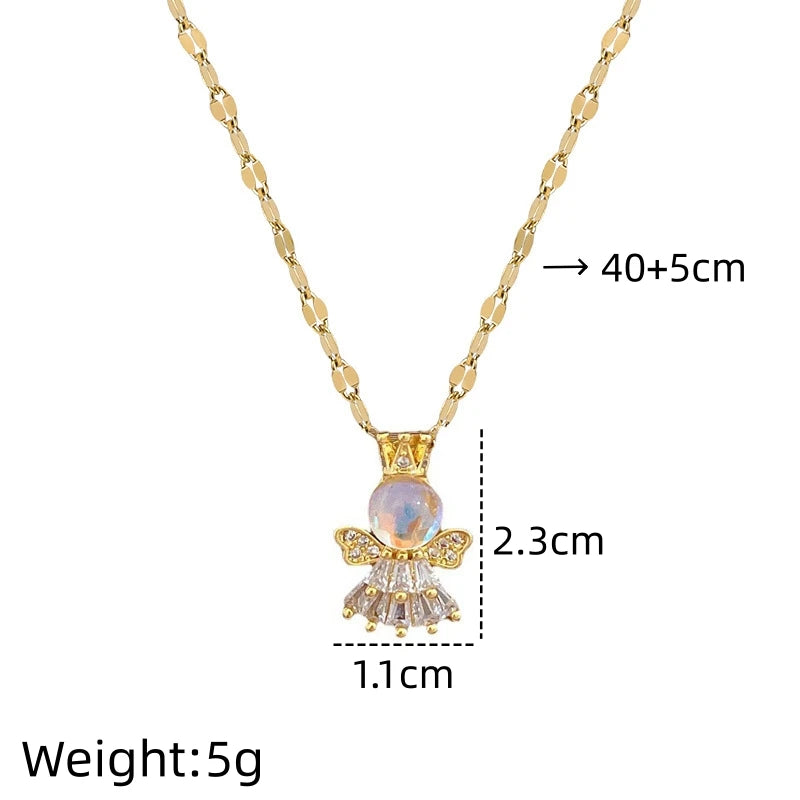 Angel Aurora Pendant Choker Necklace – Gold Stainless Steel Pendant Choker Necklace Nixie XL2606-673