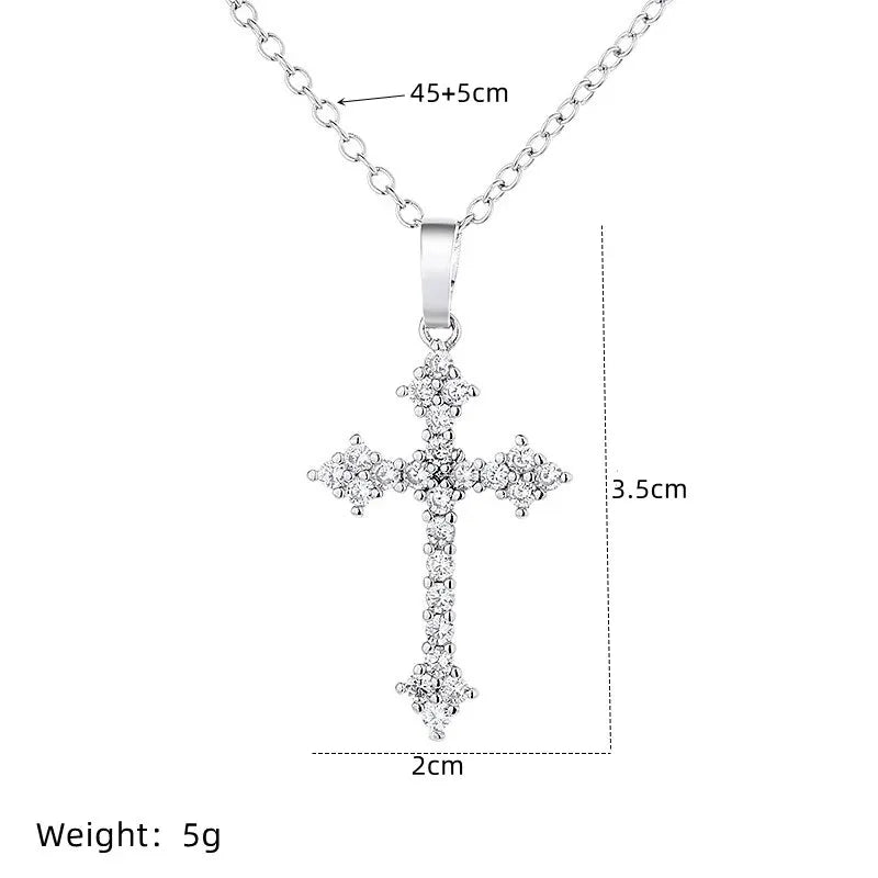 Women's Silver-Plated Cross Pendant Necklace with Rhinestones Pendant Necklace Nixie