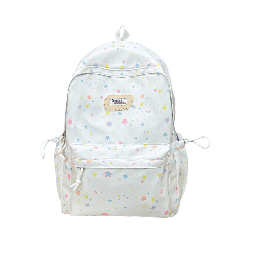 Cute Lightweight College Backpack for Teen Girls – Stylish Nylon Girls School Backpack Nixie Small white star