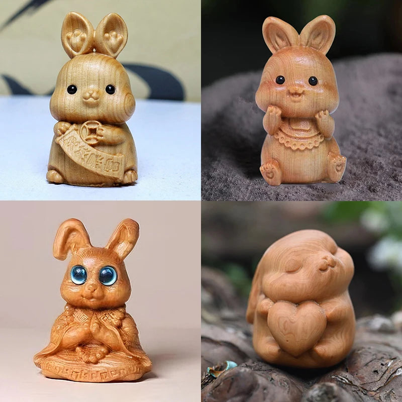 Wood Carved Easter Bunny Figurine – Cute Rabbit Ornament & Gift Wooden Rabbit Figurine Nixie