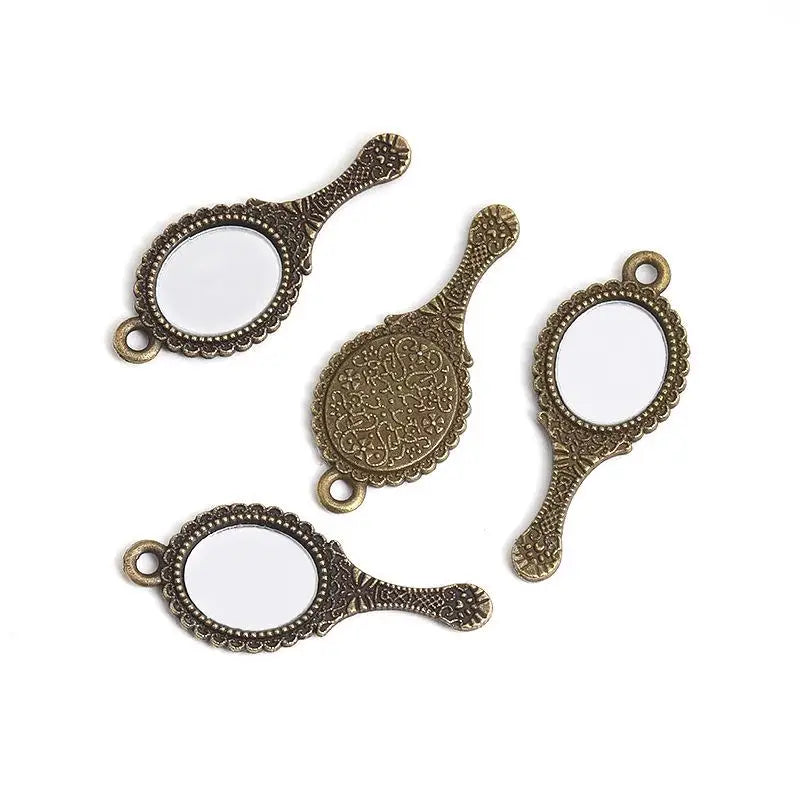 10PCS Antique Engraved Mini Mirror Charms – Retro Alloy Pendants DIY Jewelry Charms Nixie