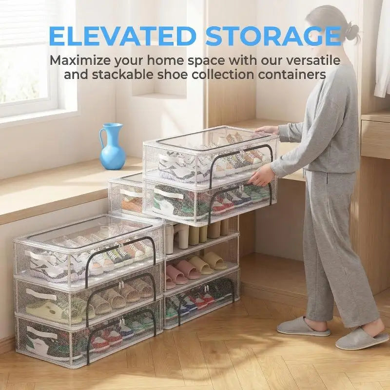 Transparent Foldable Shoe Storage Box | Under Bed Organizer