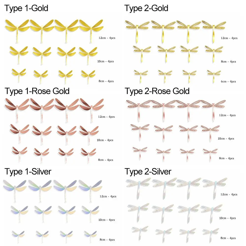 3D Dragonfly Wall Decals 12pcs – Gold Silver Rose Gold Stickers Wall Decal Stickers Nixie