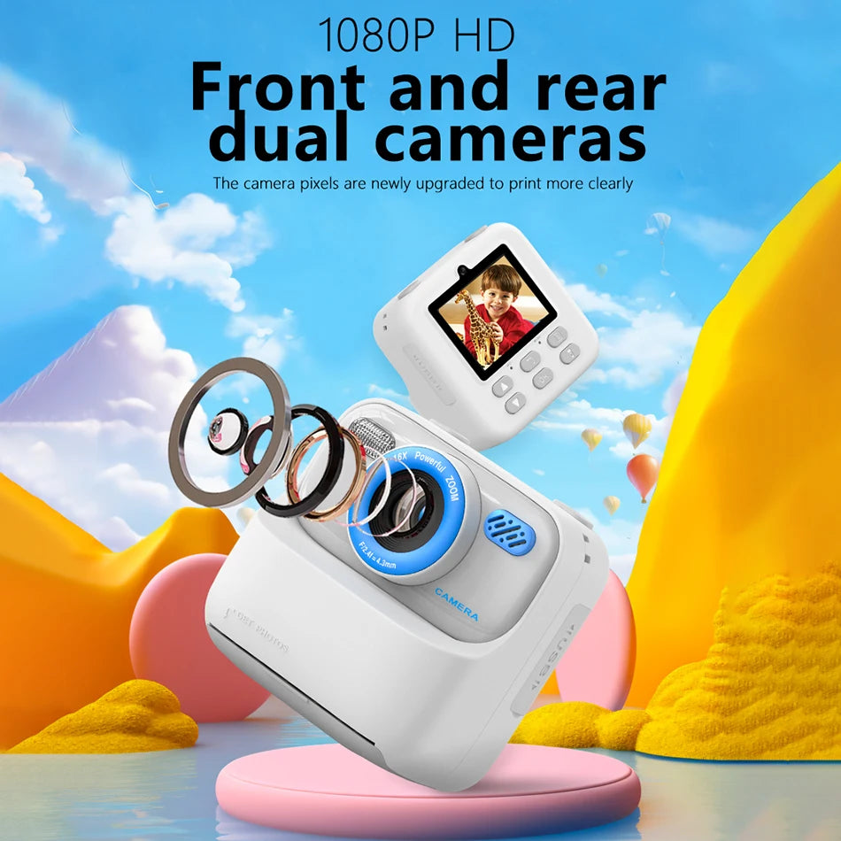 Kids Instant Print Camera 1080P HD Thermal Printer Dual Lens Kids Instant Camera Nixie