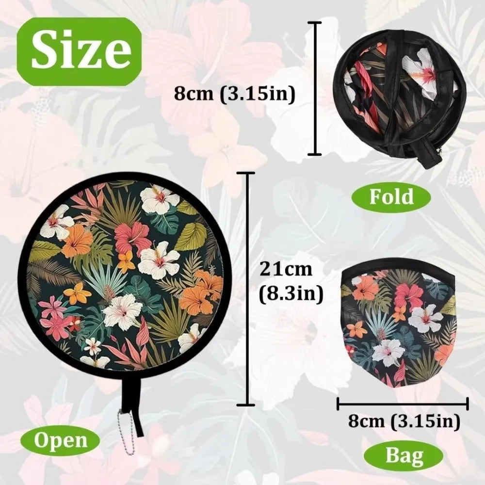 Round Foldable Handheld Fan with Storage Bag – 8 Styles