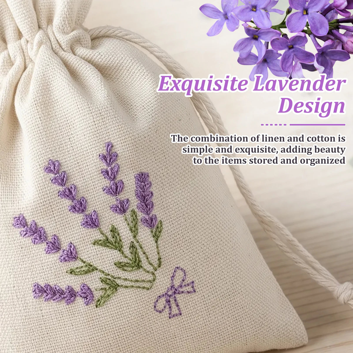 24Pcs Lavender Drawstring Gift Bags – Canvas Embroidered Pouches Drawstring Gift Bags Nixie