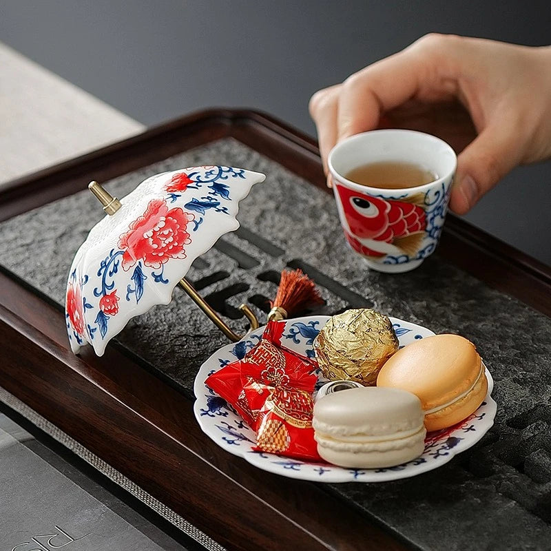 Blue & White Porcelain Umbrella Tea Strainer | Ceramic Filter