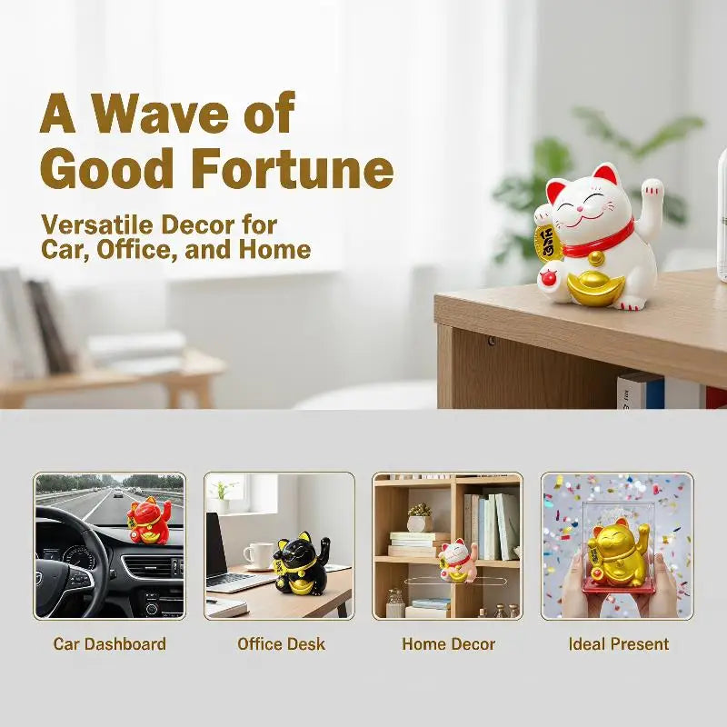 Solar Powered Waving Lucky Cat Figurine – 2" Desk Ornament Desk Figurine Ornament Nixie