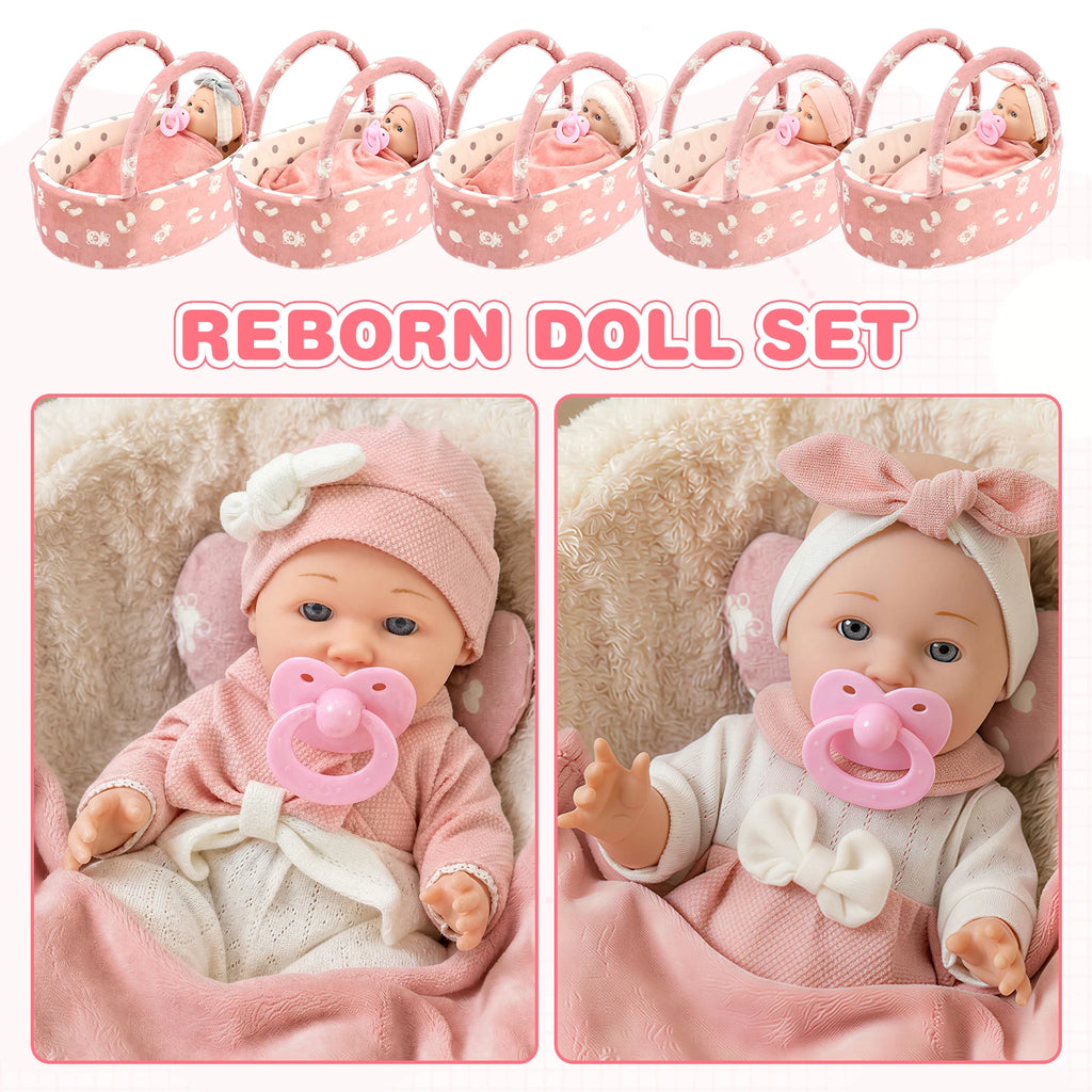 12-Inch Reborn Baby Doll Set with Bassinet, Blanket & Accessories Reborn Baby Doll Set Nixie