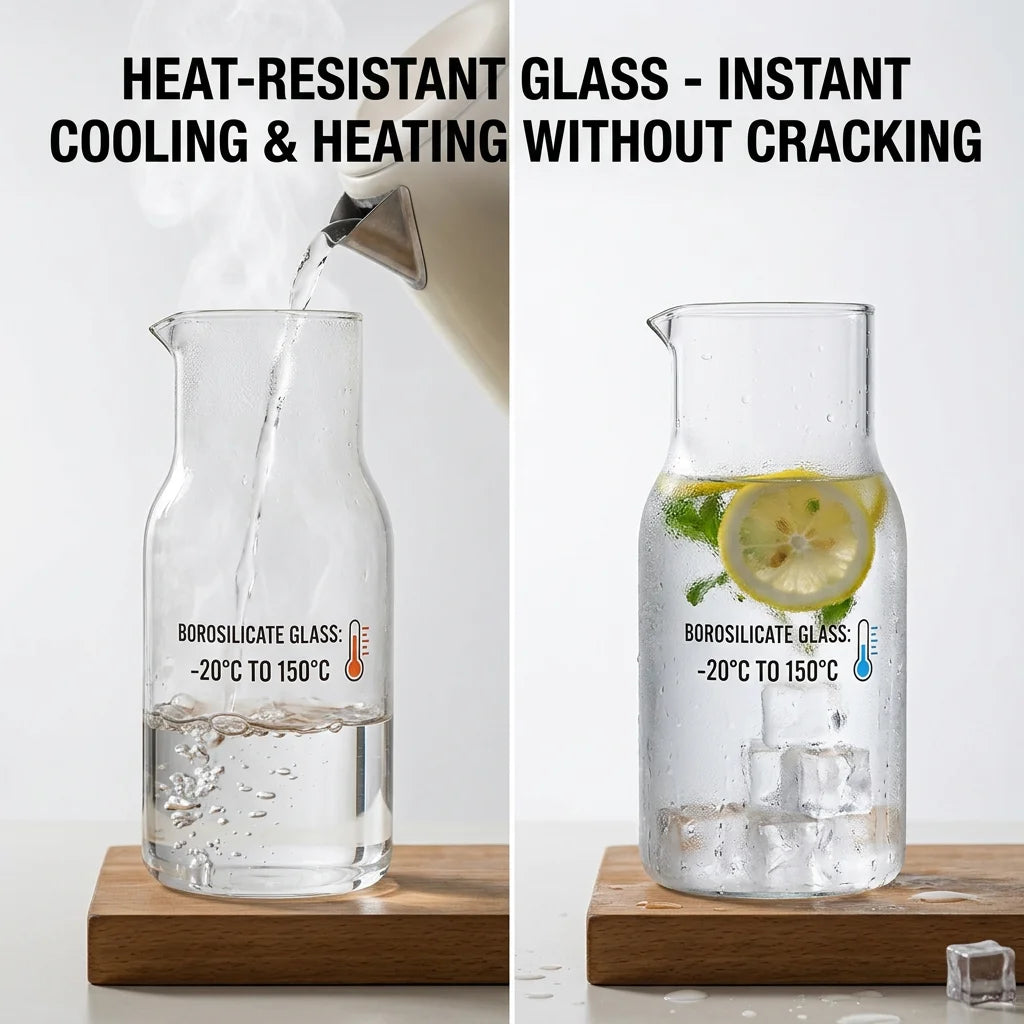 Bedside Glass Water Carafe & Cup Set 550/600ml – BPA-Free Glass Carafe Set Nixie