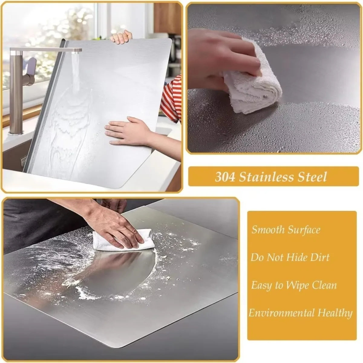 304 Stainless Steel Cutting Board – Non-Slip Raised Edge Stainless Steel Cutting Board Nixie