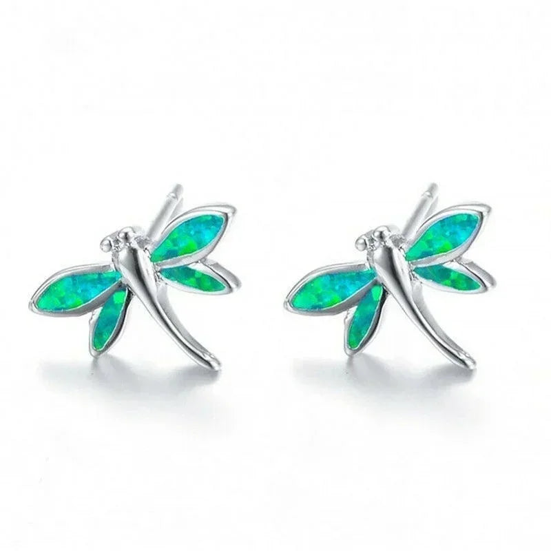Dragonfly Pink Simulated Opal Glass Stud Earrings – Vintage Stud Earrings Nixie