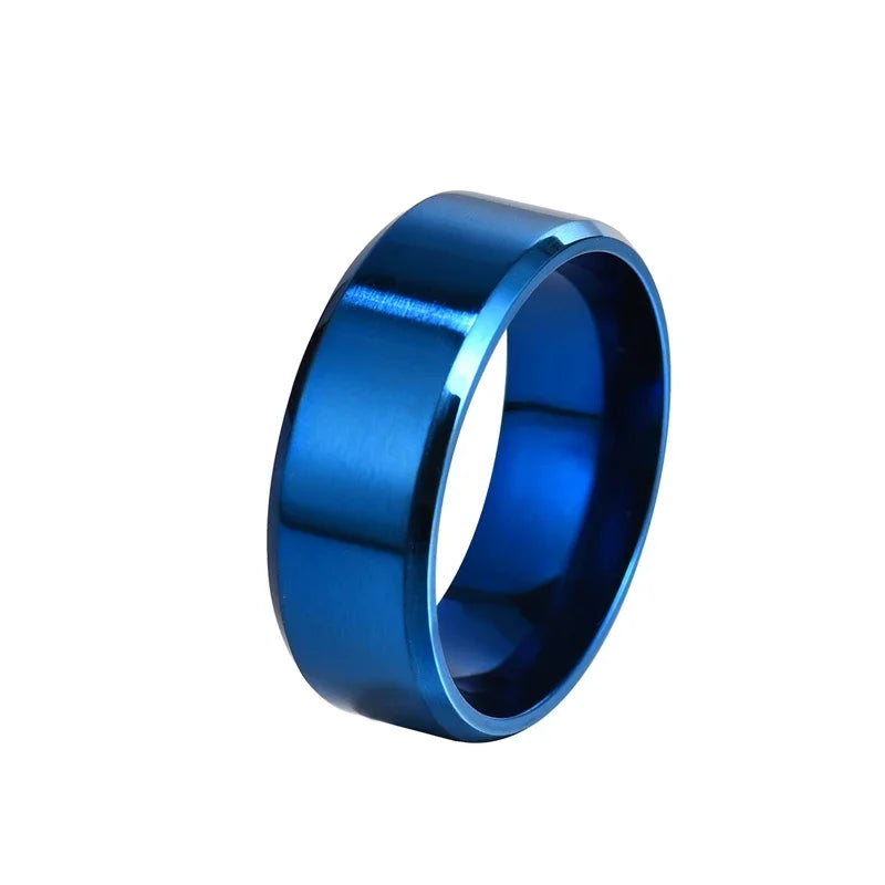 8mm Stainless Steel Plain Band Ring – Unisex Gold Silver Black Blue Plain Band Ring Nixie WHITE 6