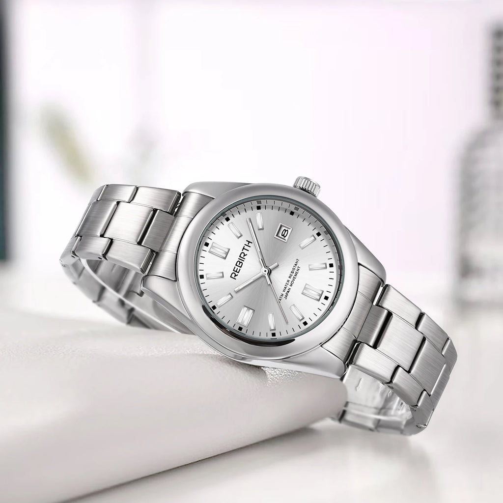 REBIRTH Quartz Watch – Stainless Steel, Auto Date, Elegant Quartz Wristwatch Nixie