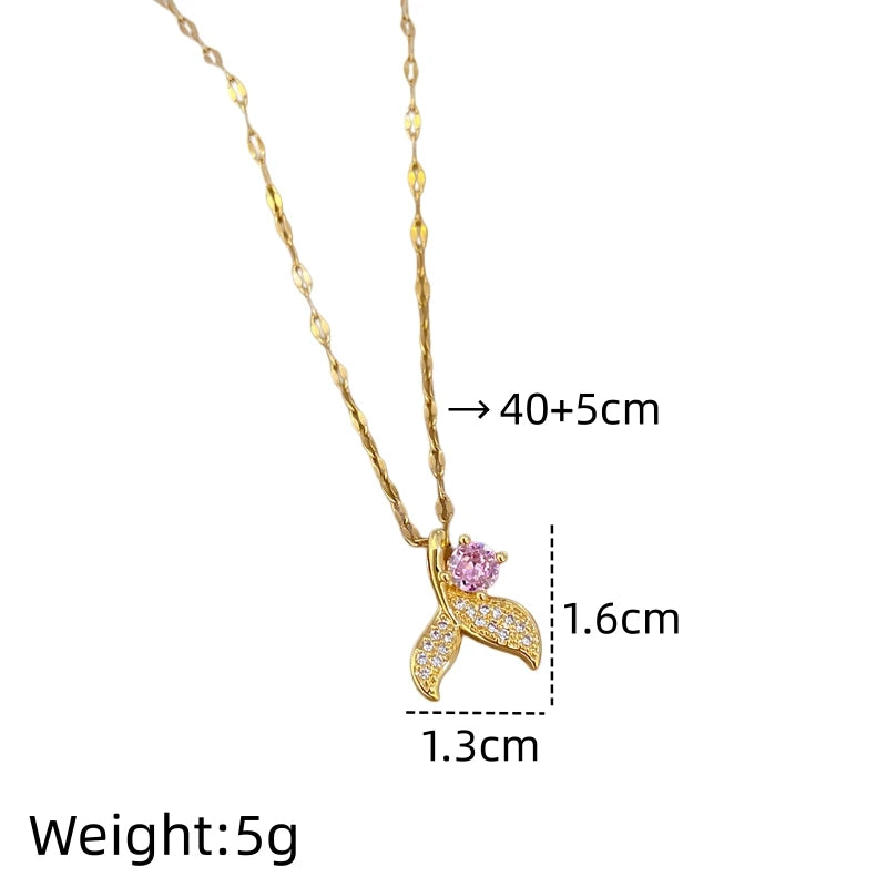 Gold Fishtail Pendant Necklace | Stainless Steel Clavicle Chain