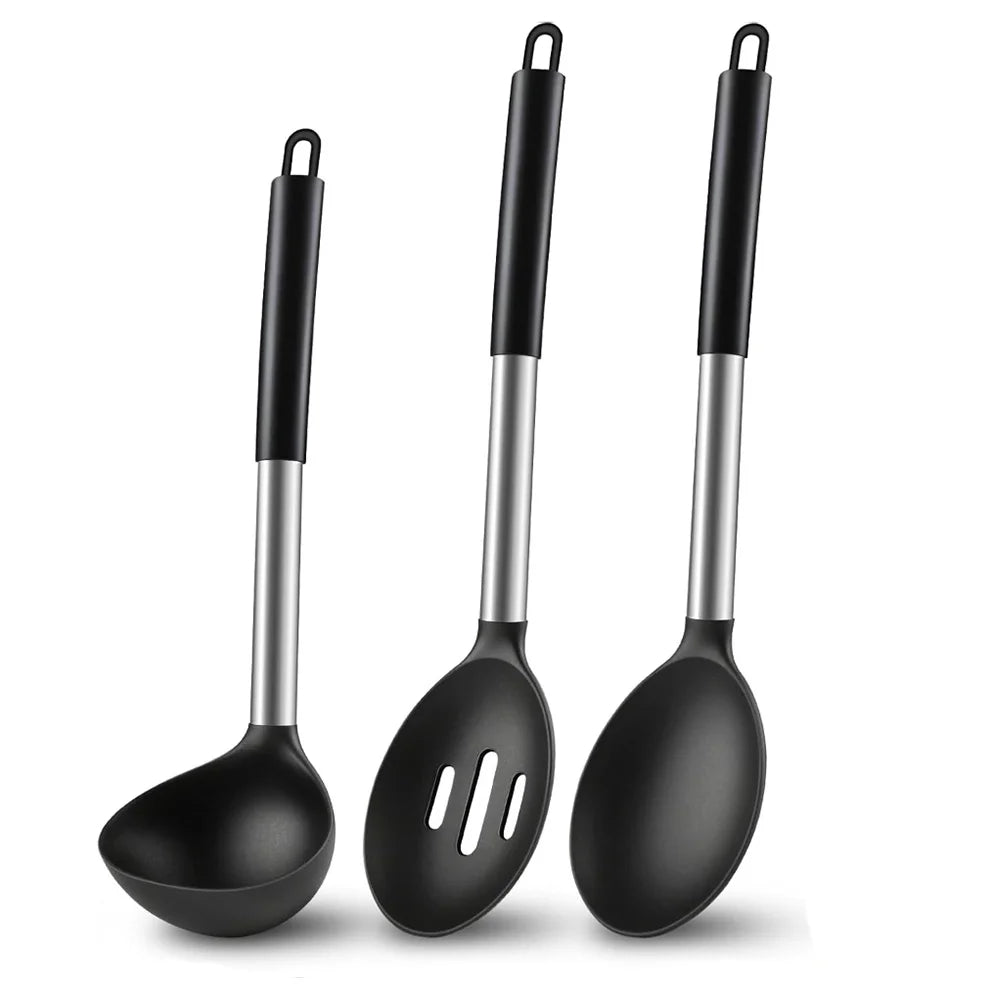 3-Piece Silicone Cooking Spoon Set – Solid, Slotted & Ladle
