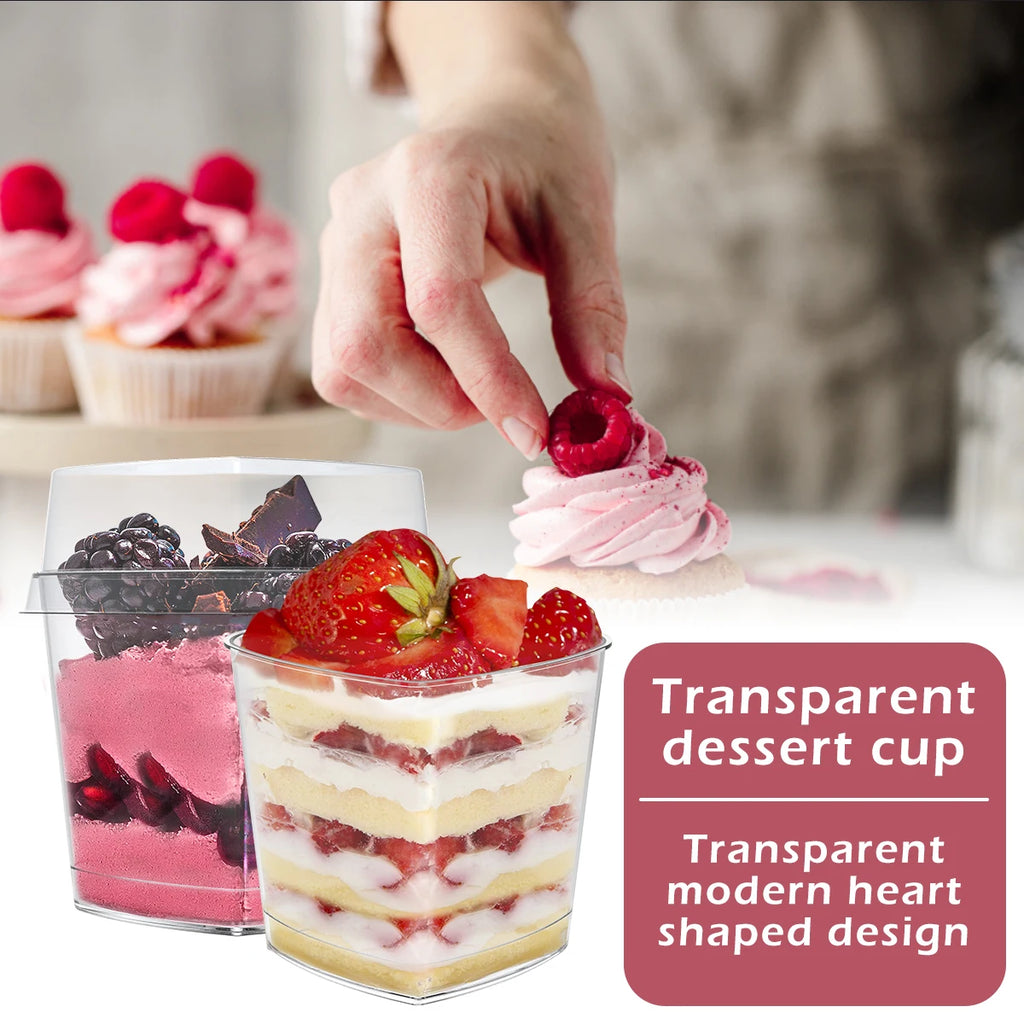 50Pcs Clear Plastic Dessert Cups 60/100/180ml with Lids & Spoons Plastic Dessert Cups Nixie