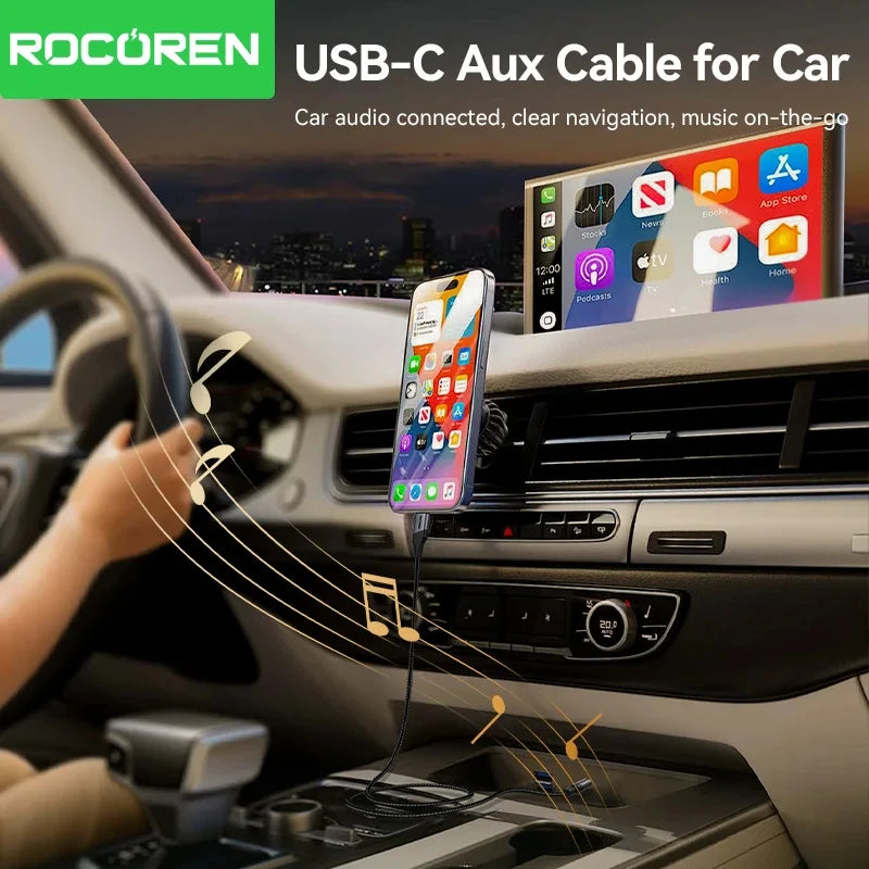 Rocoren USB-C to 3.5mm AUX Cable – Hi-Fi Gold-Plated Audio AUX Audio Cable Nixie