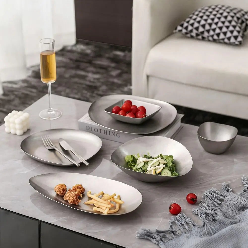 304 Stainless Steel Vintage Metal Dinner Plate | Industrial Style