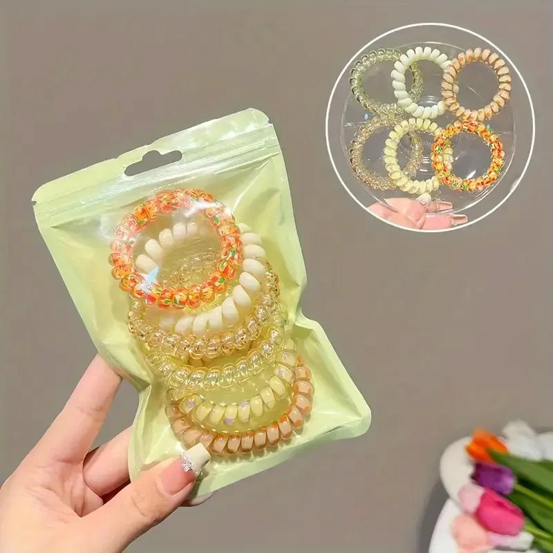 6-Pack Spiral Elastic Hair Ties – Colorful Telephone Wire Bands Elastic Hair Ties Nixie YELLOW