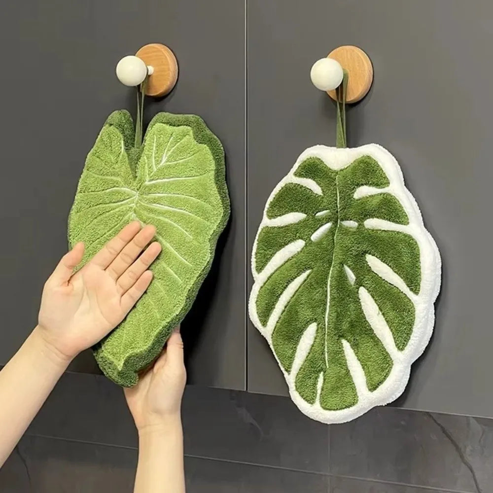 Cartoon Leaf Coral Velvet Hand Towel – Kitchen & Bathroom Hand Towel Nixie