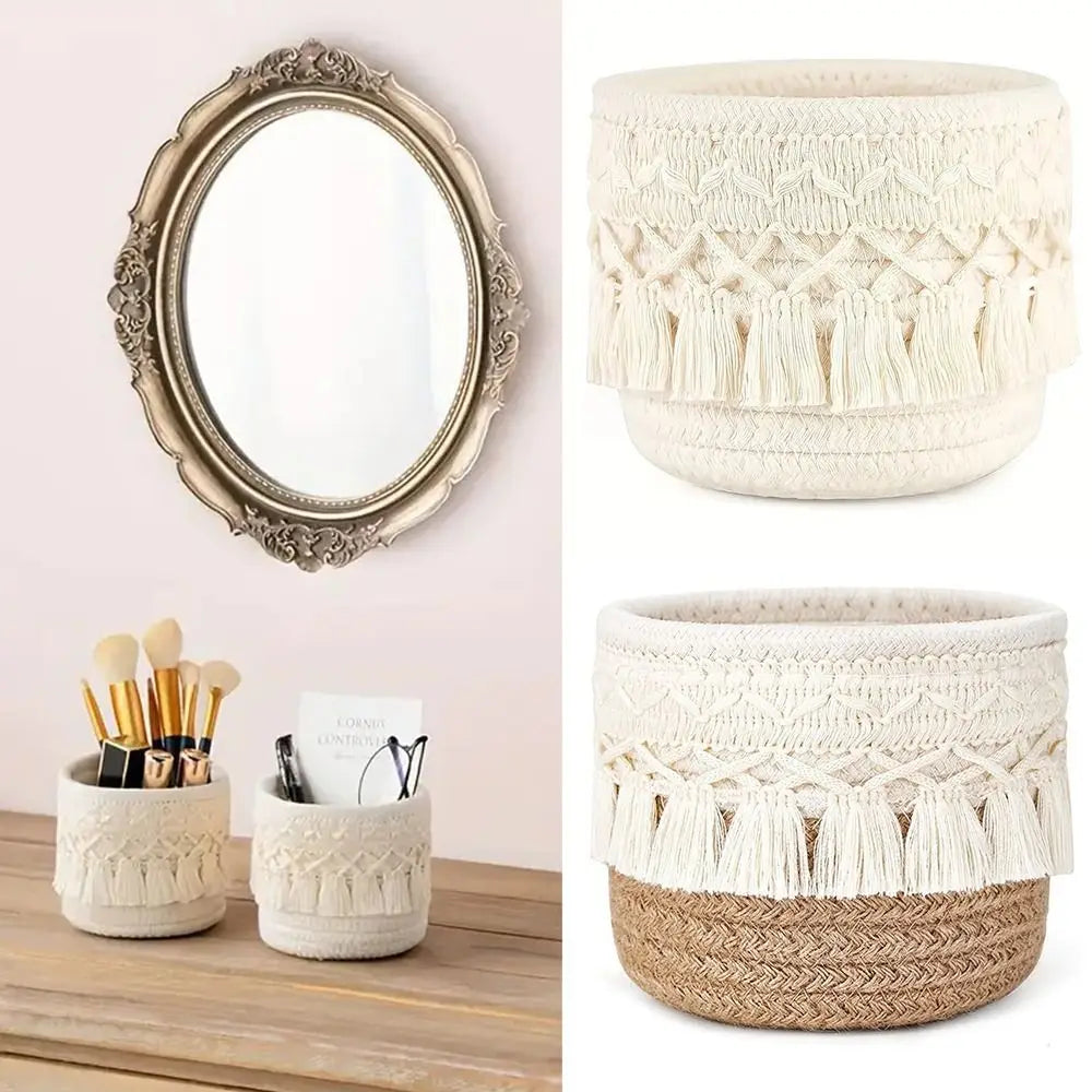 Cotton Rope Tassel Desktop Storage Basket – Pen & Organizer Desktop Storage Basket Nixie