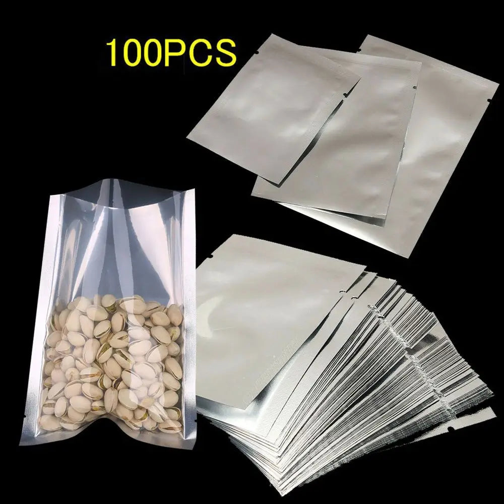 100PCS Aluminum Foil Heat Seal Vacuum Storage Bags – Multi-Size Food Storage Bags Nixie