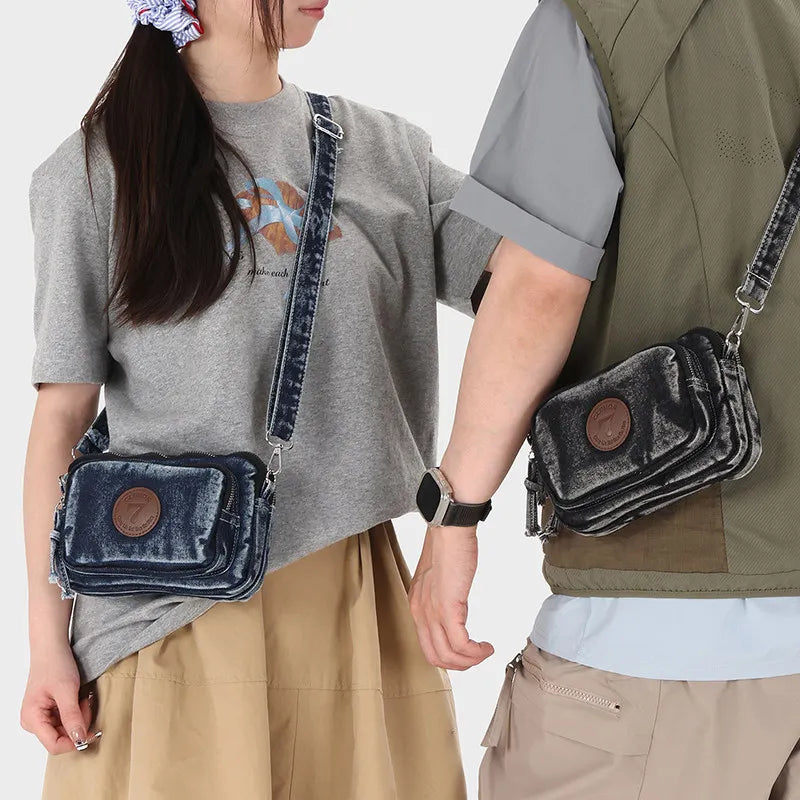 Vintage Denim Shoulder Crossbody Bag | Multi-Layer Women's Bag Denim Shoulder Bag Nixie