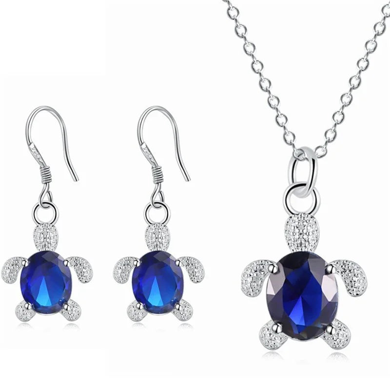 Sea Turtle Necklace & Earrings Set – Zircon Stone Jewelry Jewelry Set Nixie 12.25 Blue