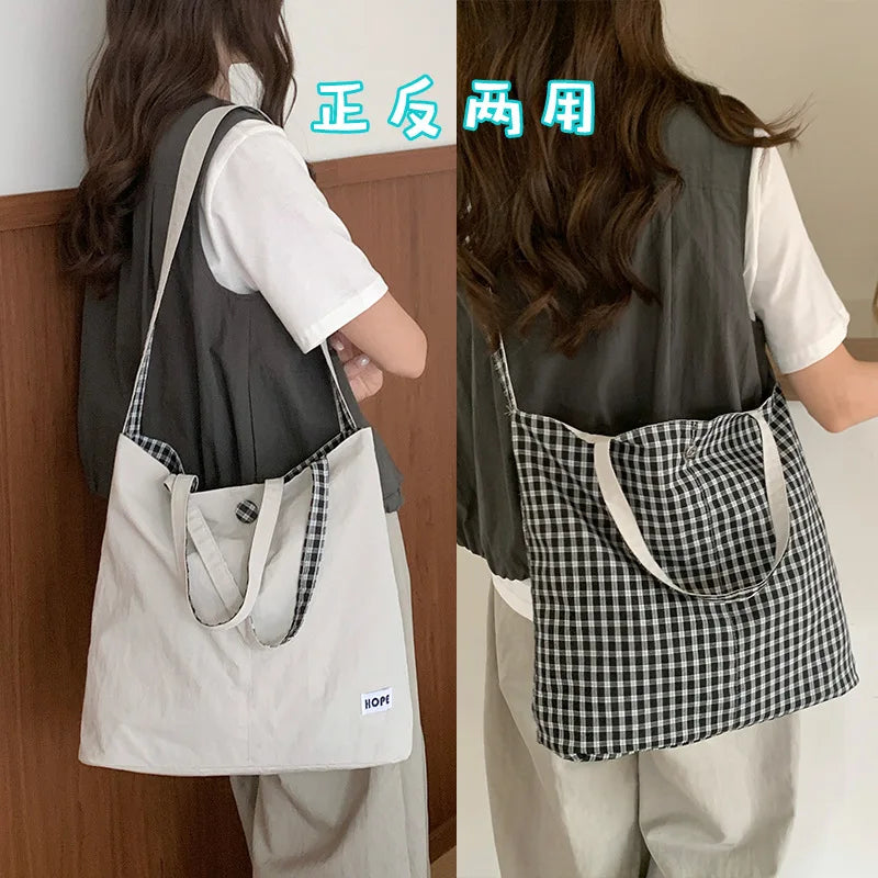 Women's Plaid Nylon Crossbody Shoulder Bag – Large Capacity