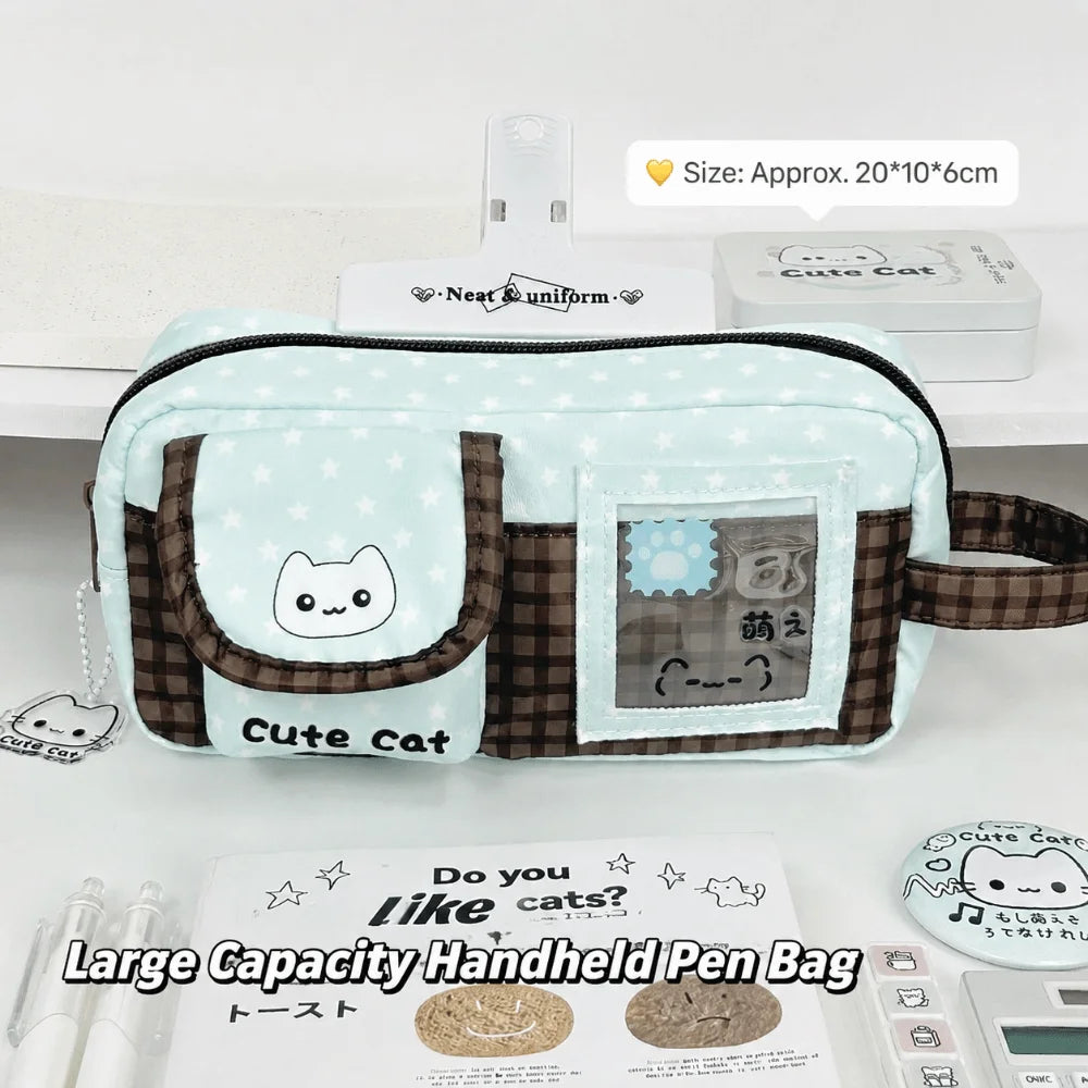 Mint Chocolate Cat Print Pencil Case – Large Capacity Pencil Case Nixie