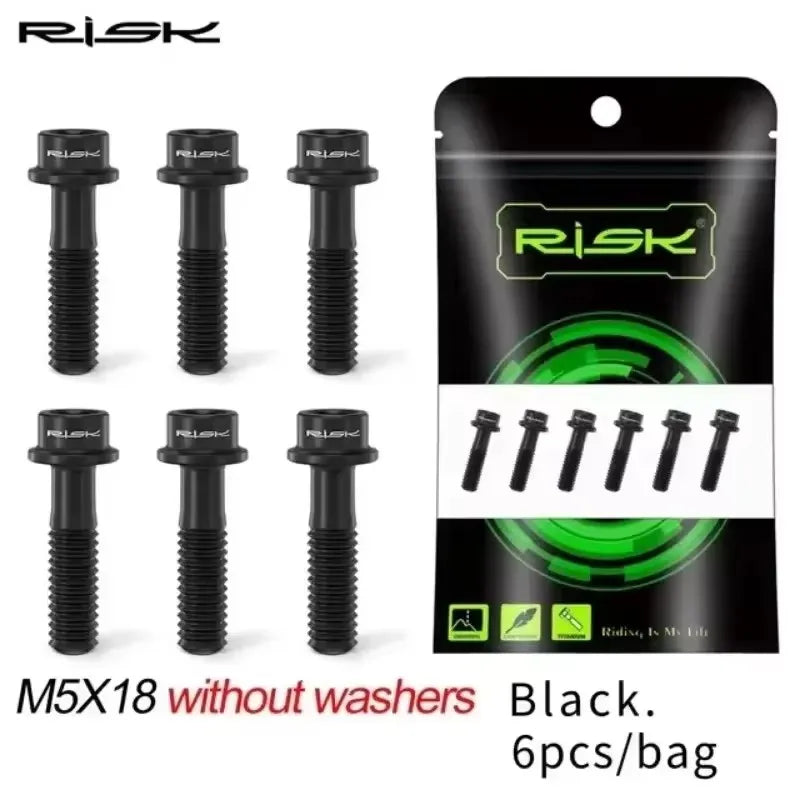 RISK Titanium Stem Bolts 6PCS M5x16/18mm Colorful MTB Bike Screws Titanium Stem Bolts Nixie M5-18mm Black