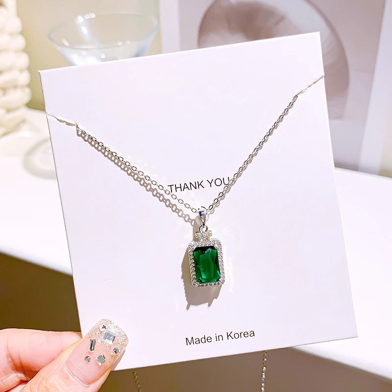 Green Zirconia Pendant Necklace | Copper Chain for Women Pendant Necklace Nixie