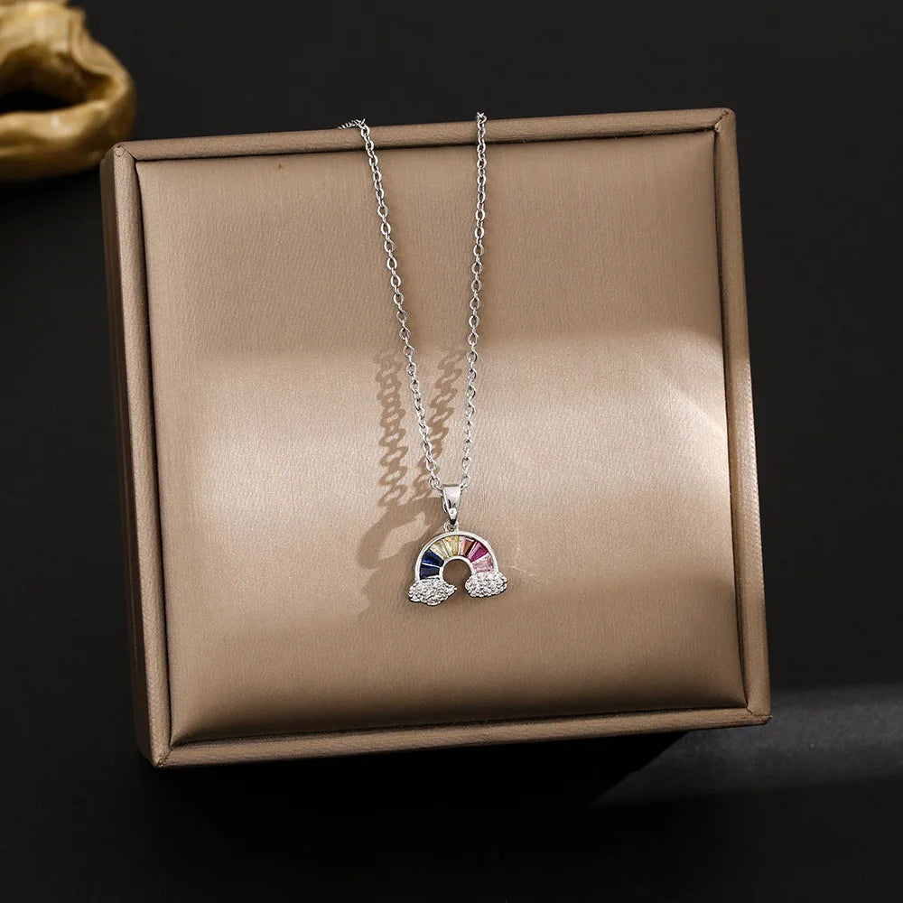 Rainbow Cloud Pendant Necklace – Minimalist Stainless Steel Pendant Necklace Nixie XL1997-28 40cm