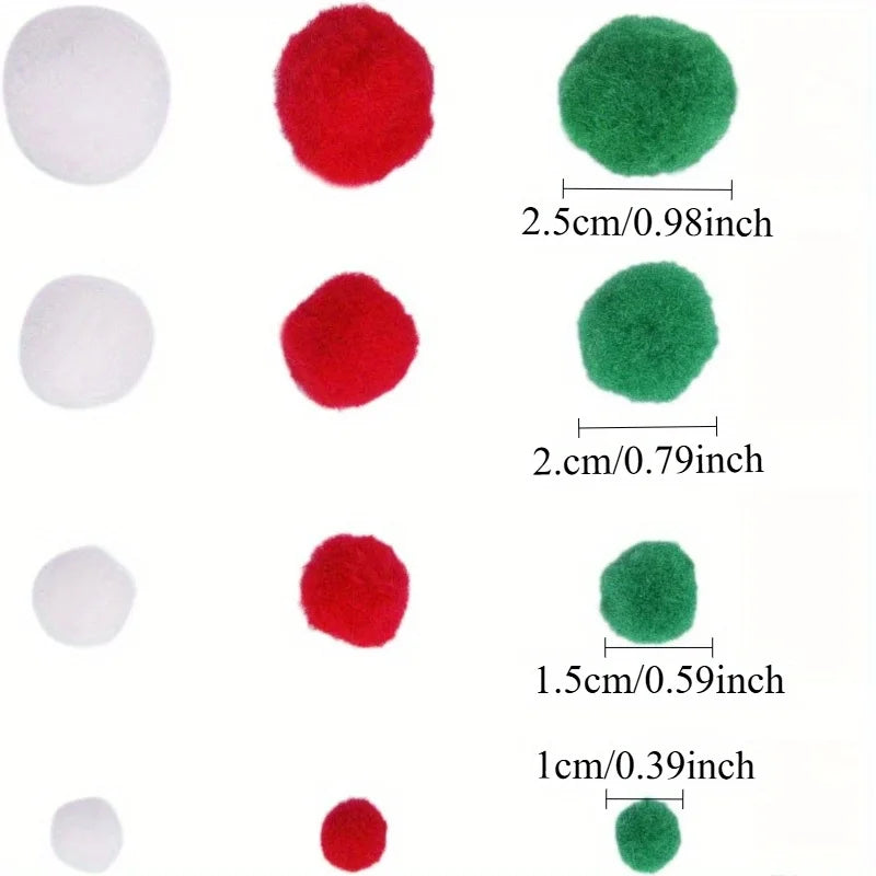 180Pcs Christmas Pom Poms Red Green White – DIY Craft Set