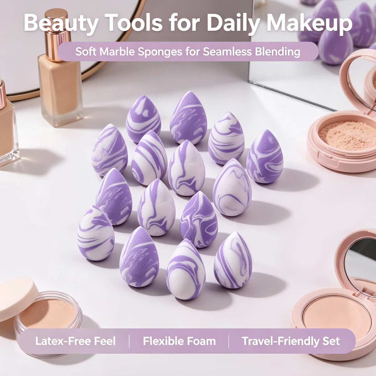 Mini Makeup Sponge Set 15Pcs – Wet & Dry Dual-Use Powder Puff