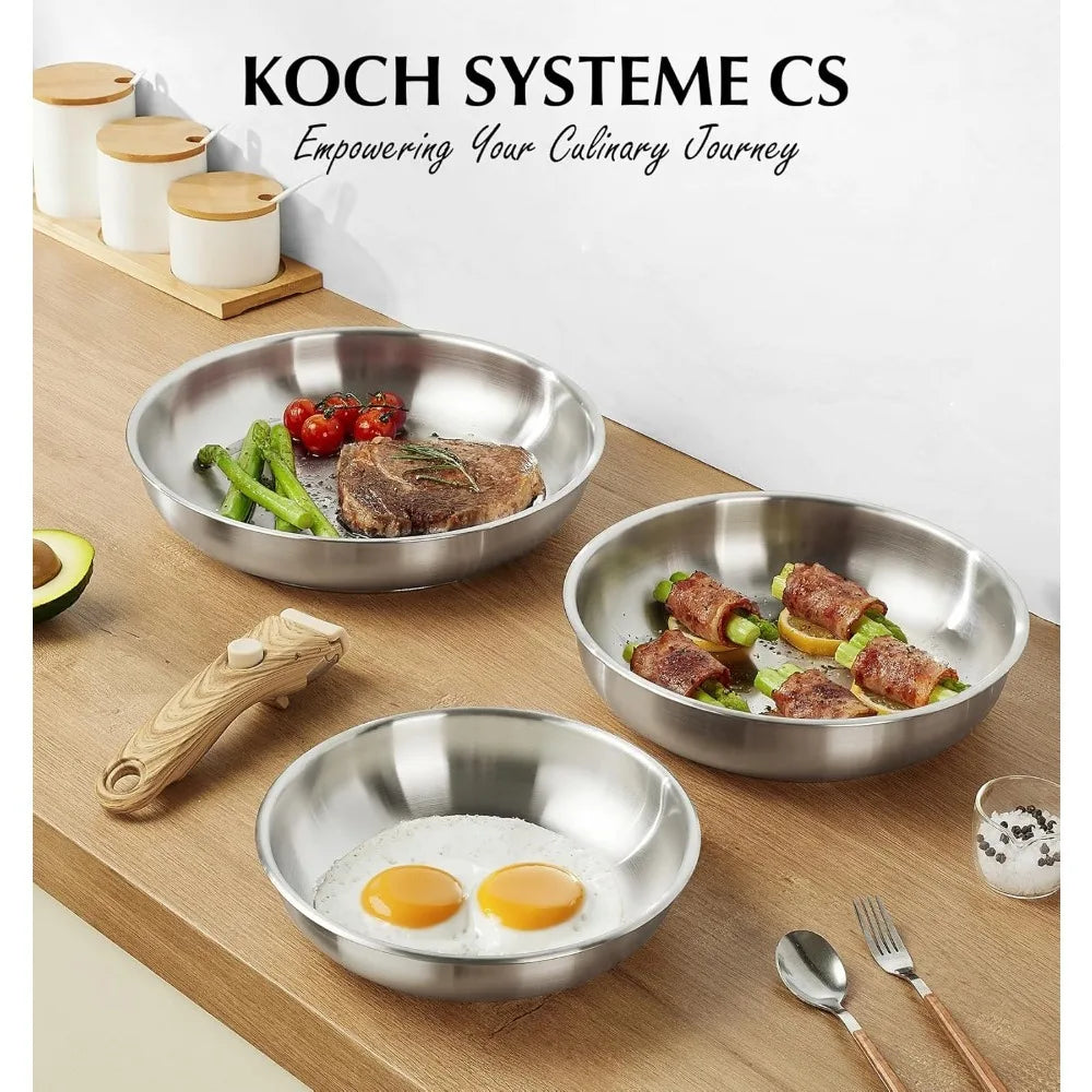 KOCH SYSTEME CS 4-Piece Stainless Steel Frying Pan Set | Removable Handle