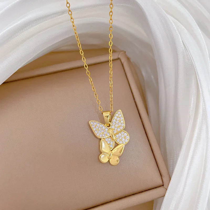 Butterfly Pendant Necklace Gold Stainless Steel Choker Women Pendant Necklace Nixie
