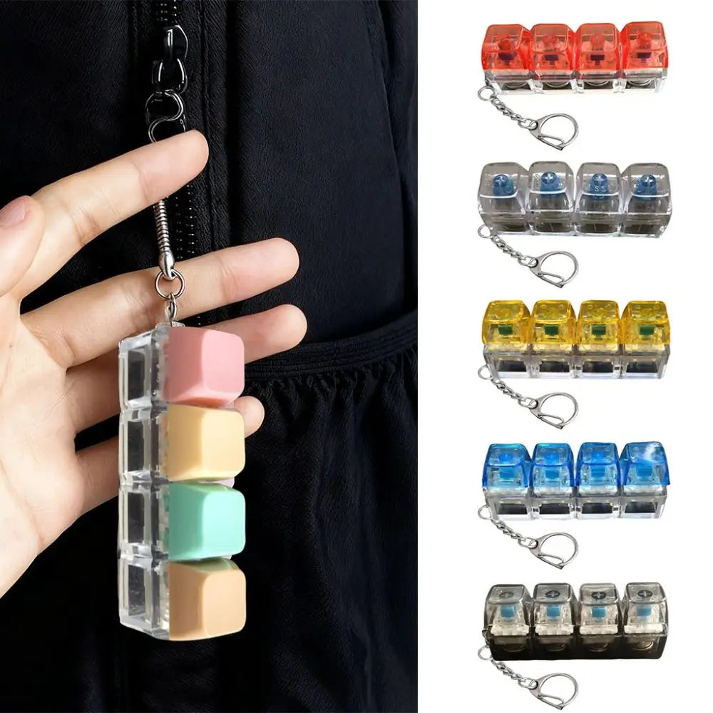 LED Keyboard Fidget Keychain – 4-Key Clicker with Color Lights Fidget Keychain Toy Nixie