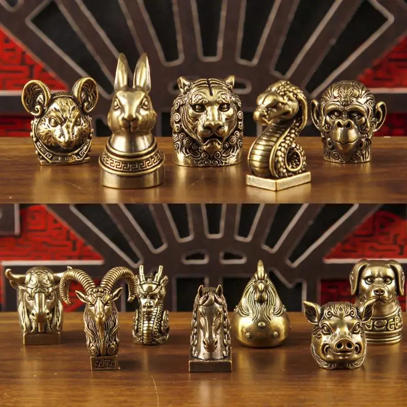 Brass Chinese Zodiac Animal Head Figurine | Vintage Collectible Collectible Figurine Nixie
