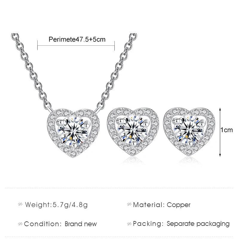 Heart CZ Earring & Necklace Set – Rhinestone Crystal Jewelry Crystal Jewelry Set Nixie