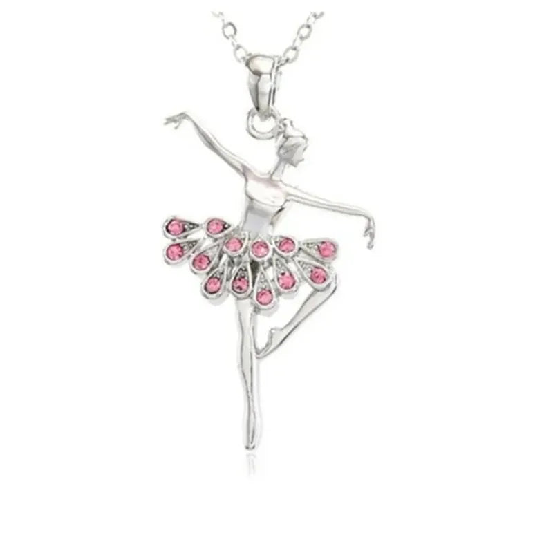 Pink Ballet Dancer Glass Pendant Necklace – Dance Charm Pendant Necklace Nixie