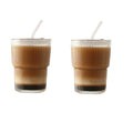 450ml Fluted Glass Cup with Lid & Straw – Lead-Free Set Glass Drinkware Set Nixie Striped glass 2pcs One Size