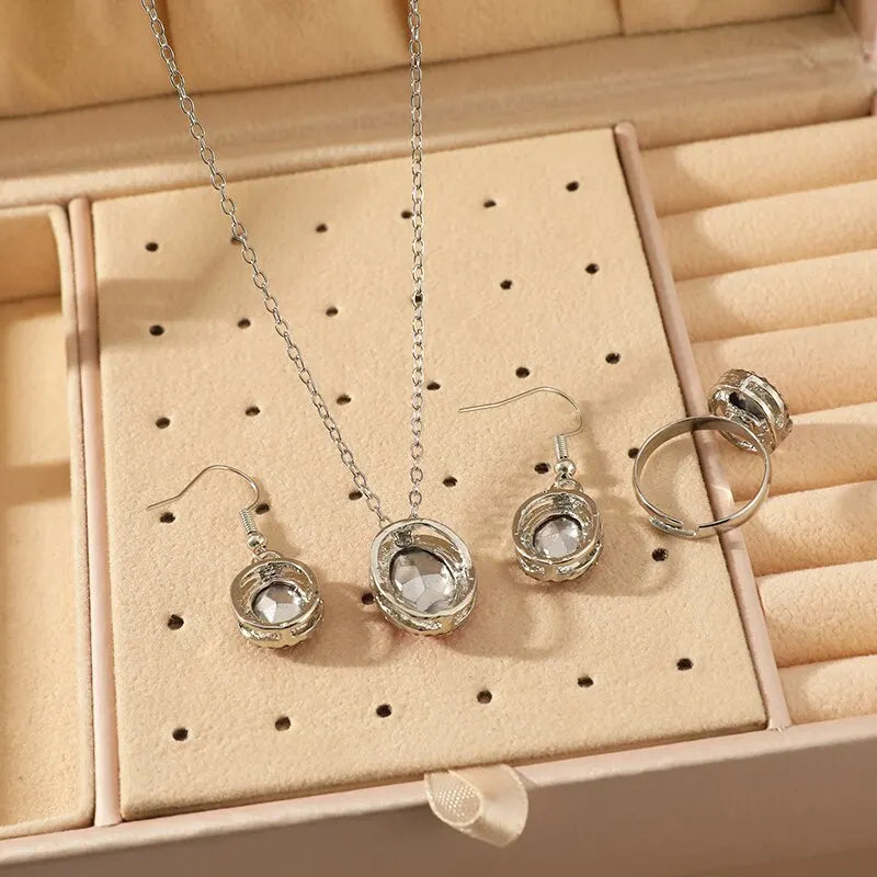 Crystal Oval Jewelry Set – Necklace, Earrings & Ring for Women Jewelry Set Nixie