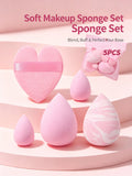 5-Piece Multi-Shape Makeup Sponge Set with Heart Puff Makeup Sponge Set Nixie Pink