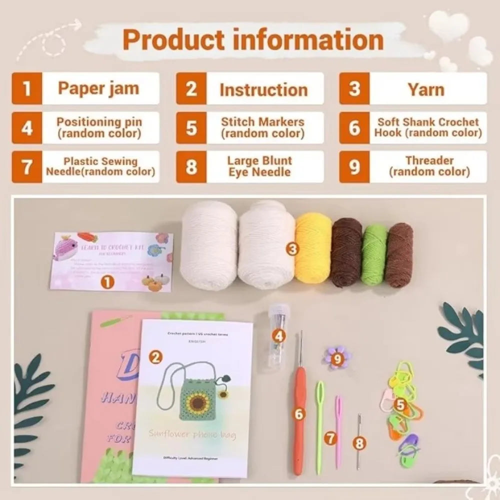 DIY Sunflower Crochet Bag Kit – Beginner Crossbody Starter Set Crochet Craft Kit Nixie