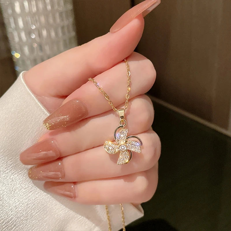 Rotating Windmill Pendant Necklace – Copper & Zircon | Nixie Pendant Necklace Nixie