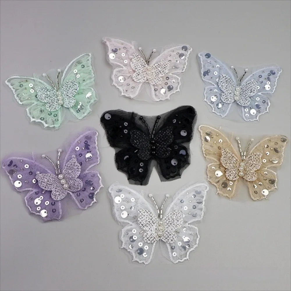 Double-Layer Sequin Butterfly Applique | Gold DIY Clothes Patch