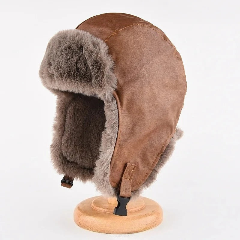 Faux Leather Fur-Lined Bomber Trapper Hat with Ear Flaps Winter Trapper Hat Nixie