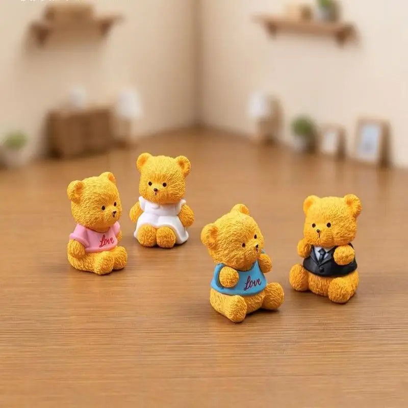 4pcs Cute Couple Bear Mini Figurines – Desktop DIY Décor Decorative Figurines Nixie